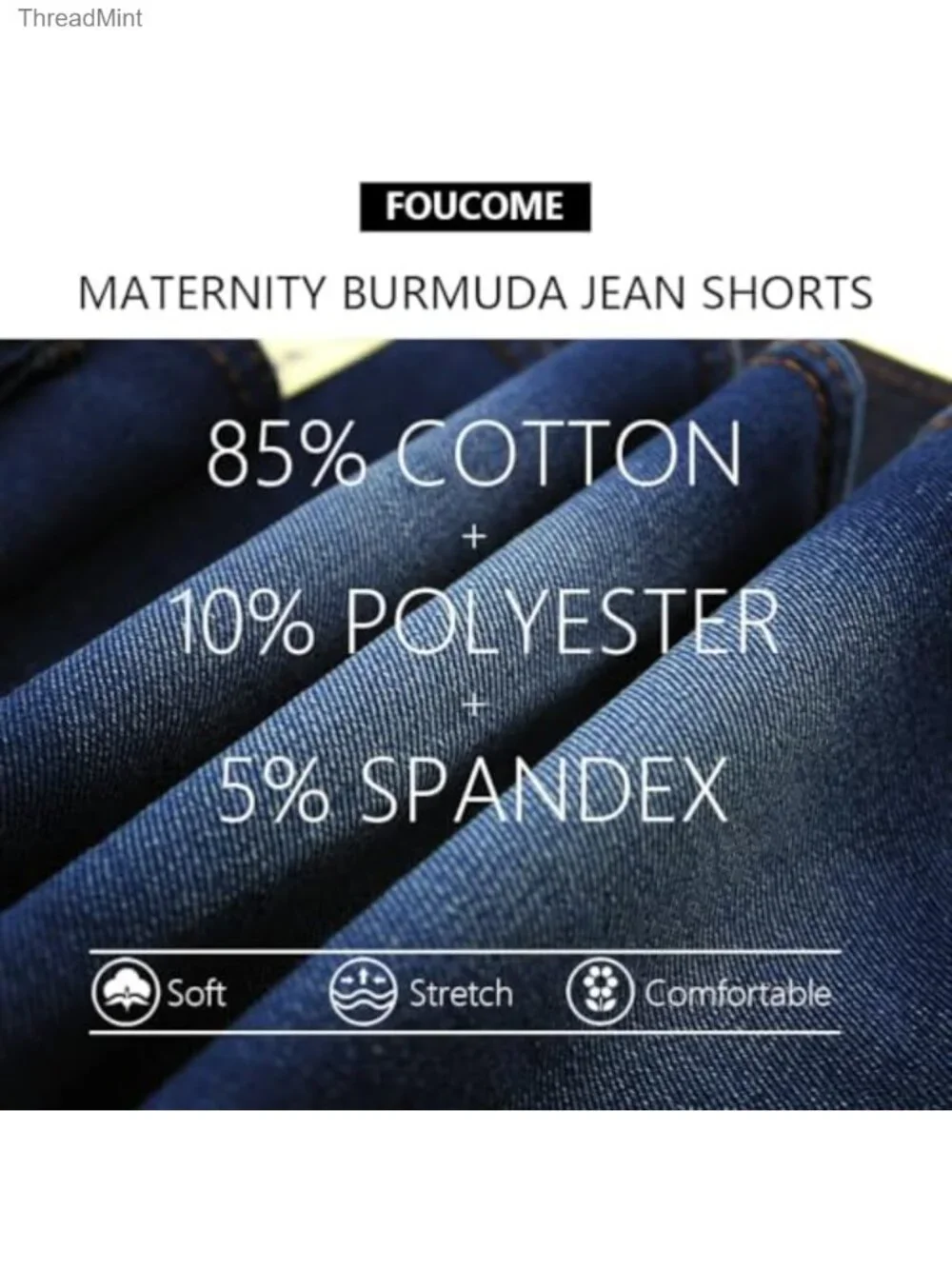 Maternity Bermuda Jean Shorts Over Belly Denim High Stretch 5 Pocket